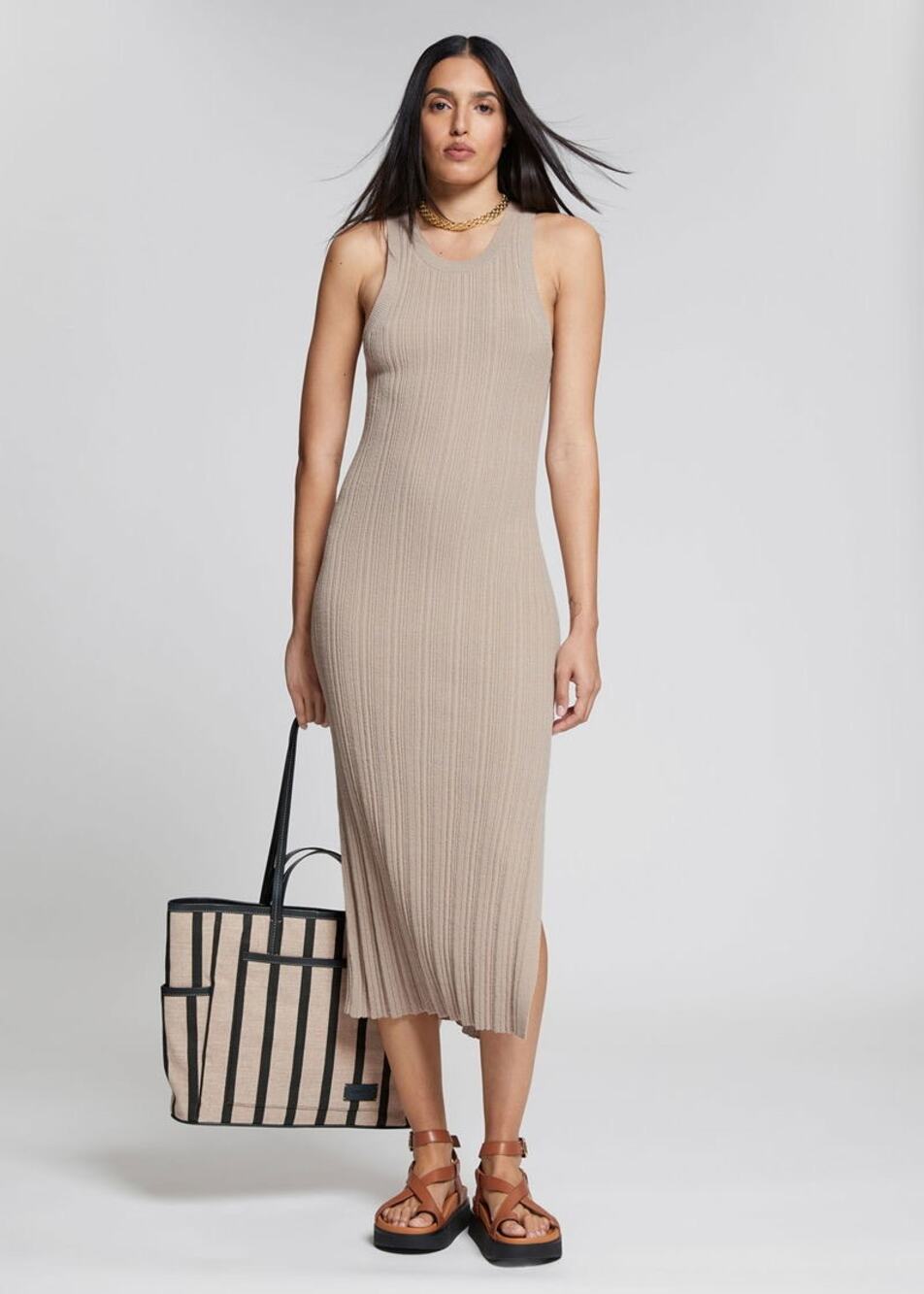 & OTHER STORIES Fitted Midi Tank Dress Taupe Size Medium